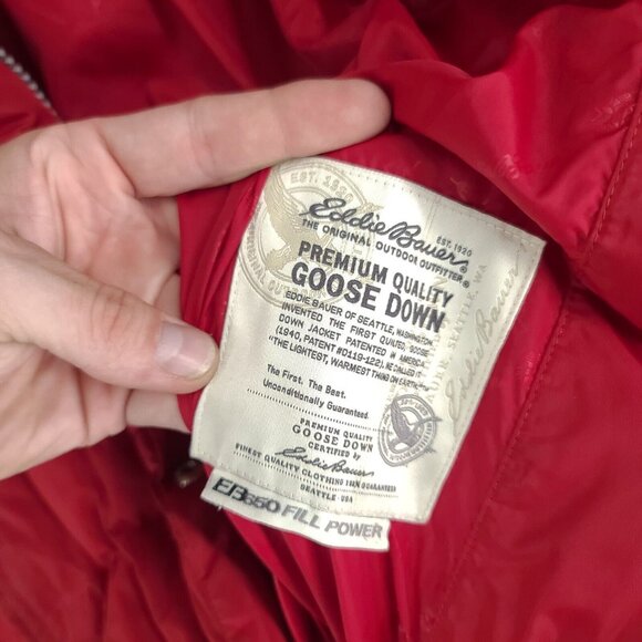 Eddie Bauer Parka Womens Small Down Puffer Hooded Faux Fur Jacket Red EB 650 - Picture 9 of 9